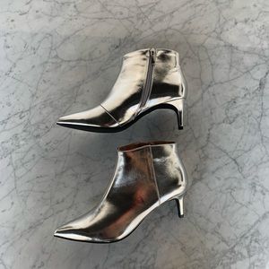 Silver kitten heel booties